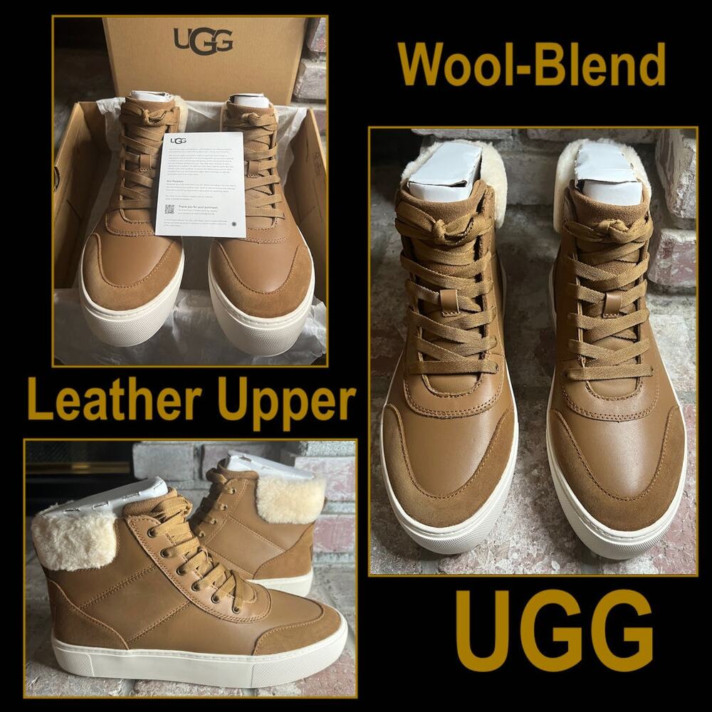 UGG Women Cakewalk UGGplush Wool Blend Upper Leather High Top Sneaker Size 8